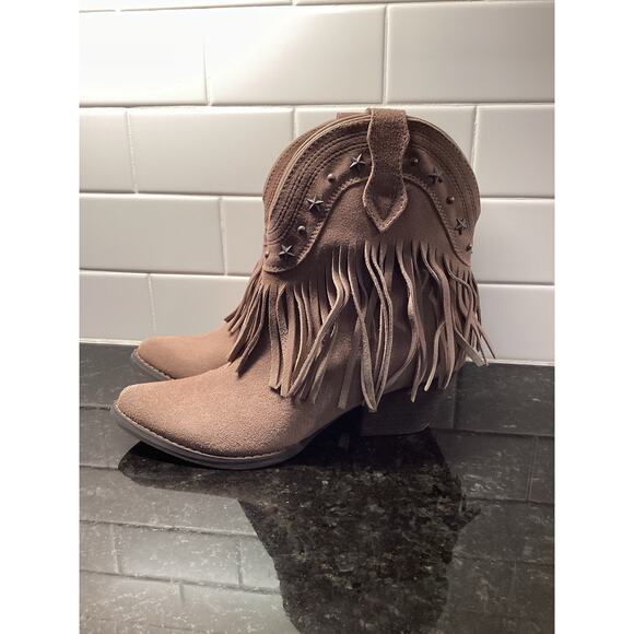 Very Volatile  Leather Deerwood Fringe Western Boots Taupe Brown 7.5 - Picture 3 of 10